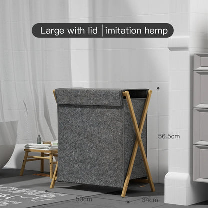 Foldable Bamboo Laundry Hamper with Lid – Dirty Clothes Organizer with Handles for Home, Hotel & Storage Use