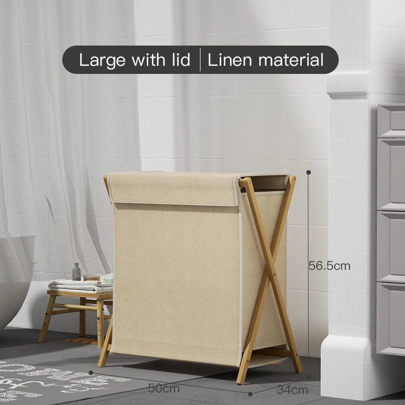 Foldable Bamboo Laundry Hamper with Lid – Dirty Clothes Organizer with Handles for Home, Hotel & Storage Use