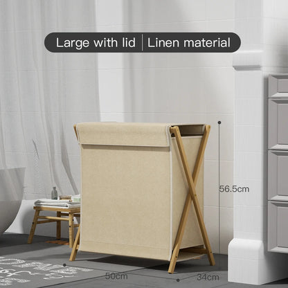 Foldable Bamboo Laundry Hamper with Lid – Dirty Clothes Organizer with Handles for Home, Hotel & Storage Use