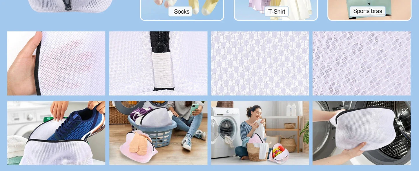 Mesh Shoe Washing Bag with Zipper – Laundry Organizer for Sneakers, Socks, Bras & Delicates