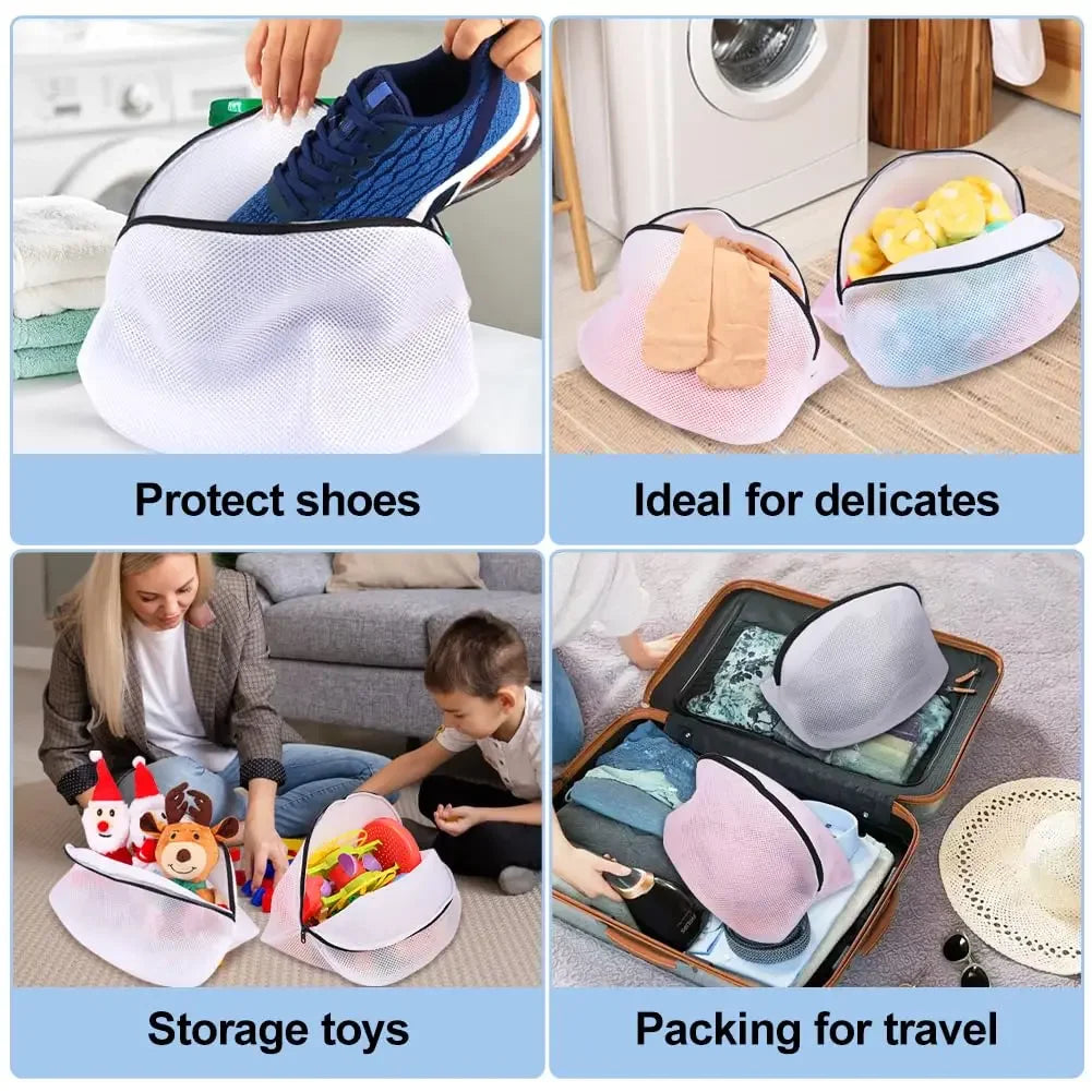 Mesh Shoe Washing Bag with Zipper – Laundry Organizer for Sneakers, Socks, Bras & Delicates