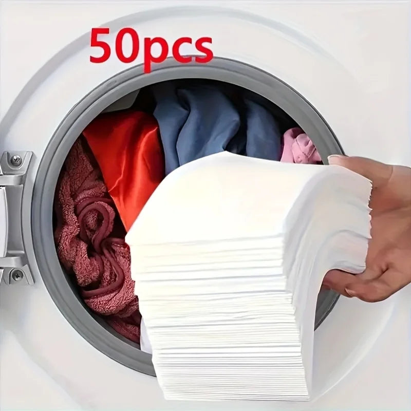 50-Pack Color Absorbing Laundry Sheets – Dye-Resistant, No-Chemical, Fade Protection for Mixed Loads
