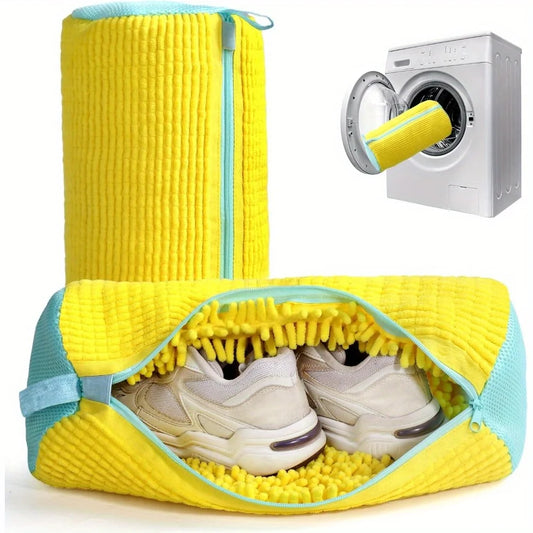 Durable Shoe Laundry Bag – Washable Mesh Bag for Sneakers & Casual Shoes, Yellow with Blue Zipper