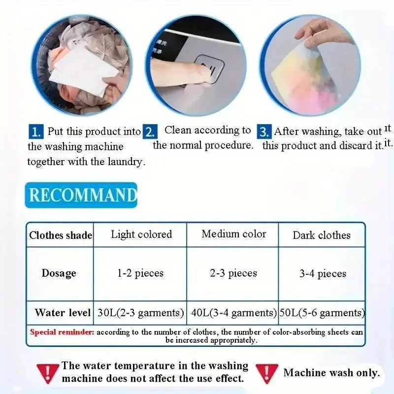 50-Pack Color Absorbing Laundry Sheets – Dye-Resistant, No-Chemical, Fade Protection for Mixed Loads