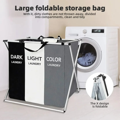Collapsible 3-Section Laundry Hamper with Handles – Large Capacity, Foldable, Durable & Eco-Friendly Laundry Sorter for Home, Dorm & College
