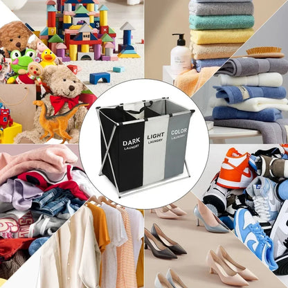 Collapsible 3-Section Laundry Hamper with Handles – Large Capacity, Foldable, Durable & Eco-Friendly Laundry Sorter for Home, Dorm & College