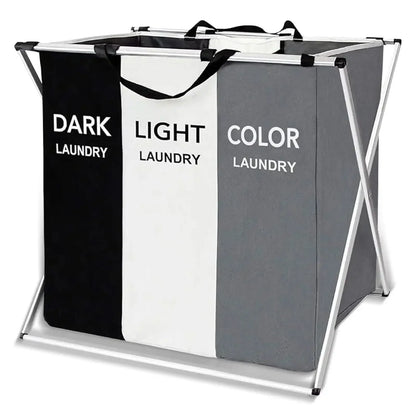 Collapsible 3-Section Laundry Hamper with Handles – Large Capacity, Foldable, Durable & Eco-Friendly Laundry Sorter for Home, Dorm & College