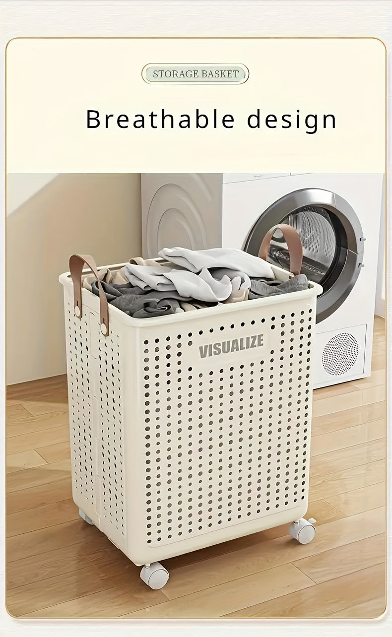 Large Rolling Laundry Cart with Lid – Multi-Use Plastic Storage Bin with Handles for Clothes, Baby Supplies & Accessories