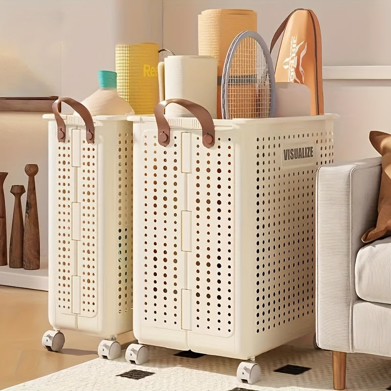 Large Rolling Laundry Cart with Lid – Multi-Use Plastic Storage Bin with Handles for Clothes, Baby Supplies & Accessories