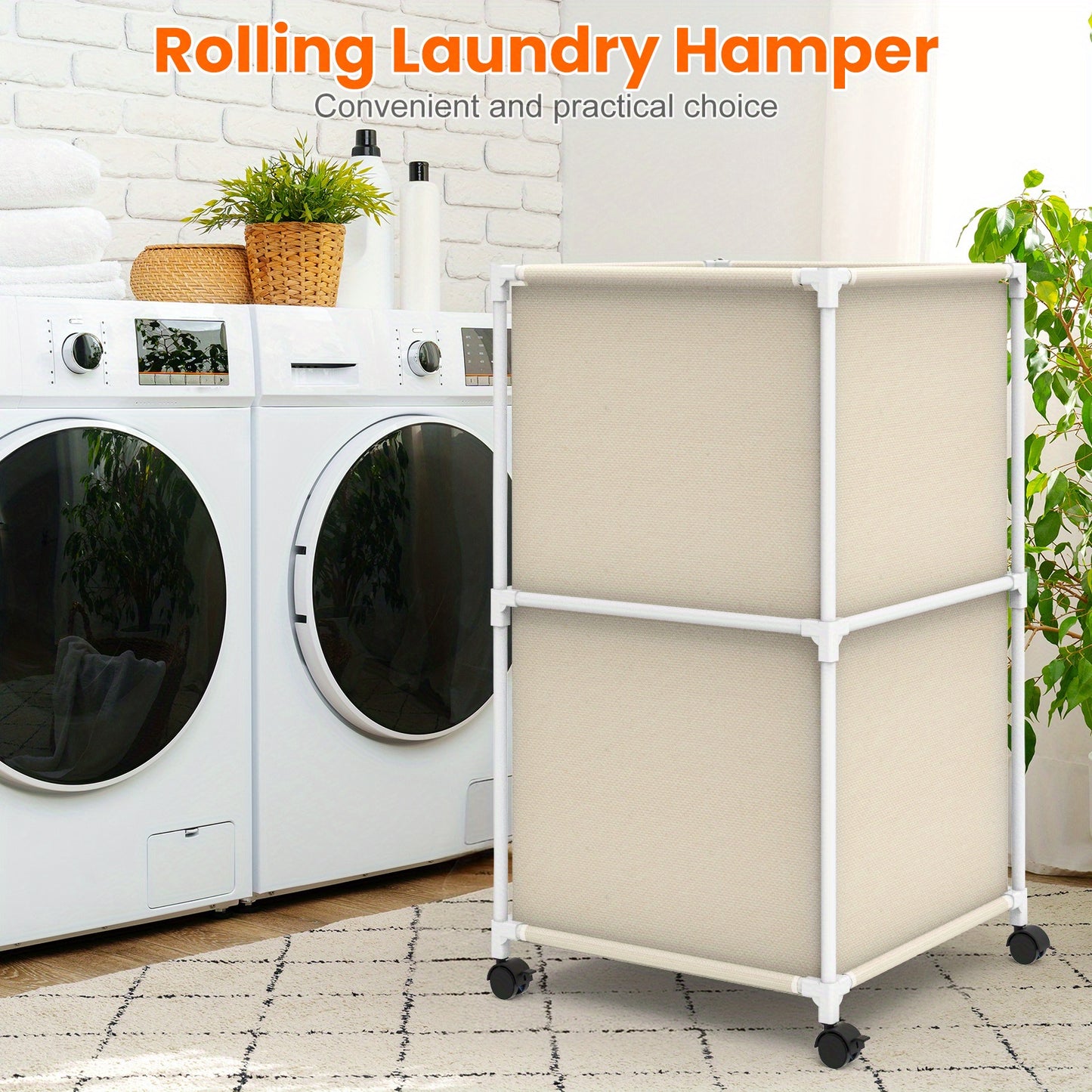 Ebeneze Rolling Laundry Hamper with Lid – Large Capacity Fabric Hamper with Wheels & Metal Frame for Bedroom, Bathroom & Laundry Room