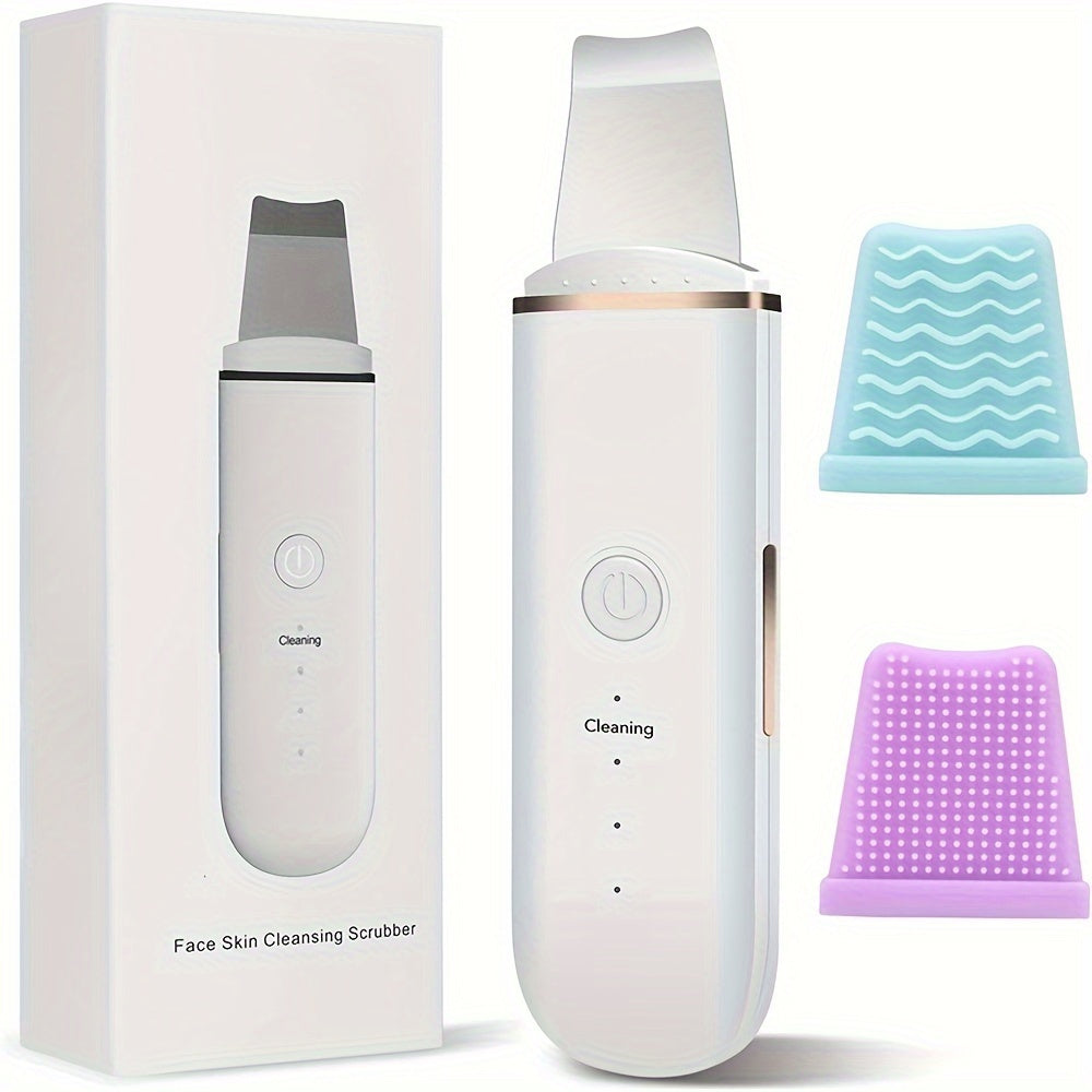 Ultrasonic Skin Scrubber – 4-Mode Facial Cleansing Tool with Blackhead Remover, Exfoliator & 2 Silicone Covers, USB Rechargeable